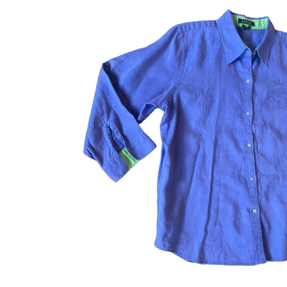 Lauren Ralph Lauren Linen Top Button Front Monogram Shirt Women’s Size XL A7 - Picture 4 of 8